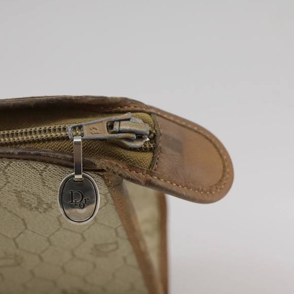 Christian Dior Honeycomb Canvas Clutch Bag PVC Leather Beige Auth bs20832